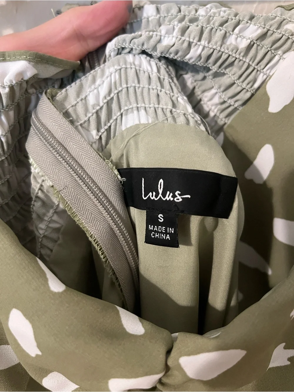 Lulu's Olive Green & White Printed Tie-Shoulder Midi Dress
